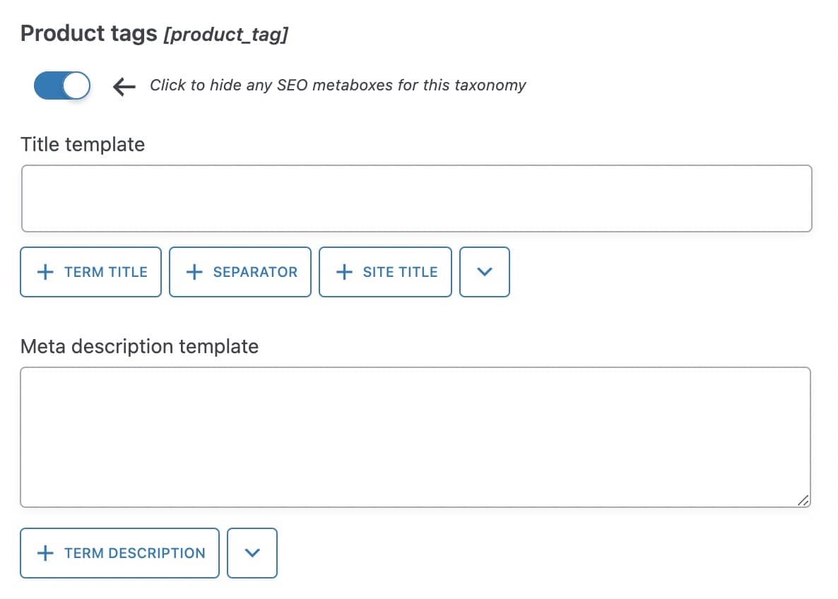 You can create a global meta description template for product tags on the WP backend.