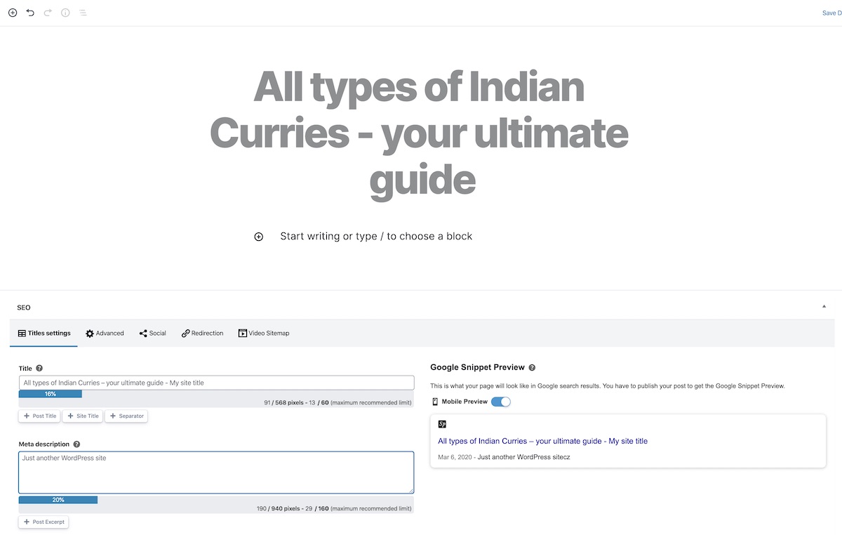 Add Post Title Block Editor