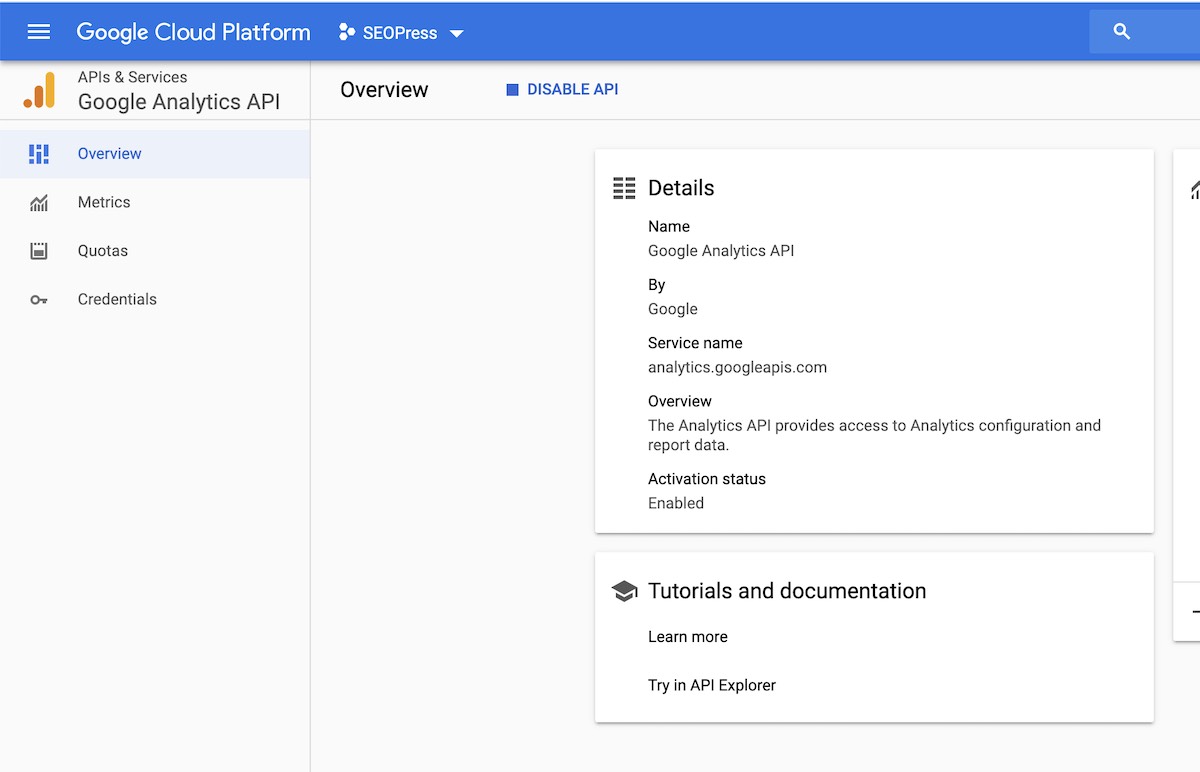 Google Analytics - Manage API