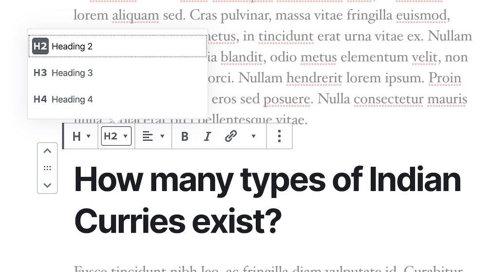 Headings Block Editor