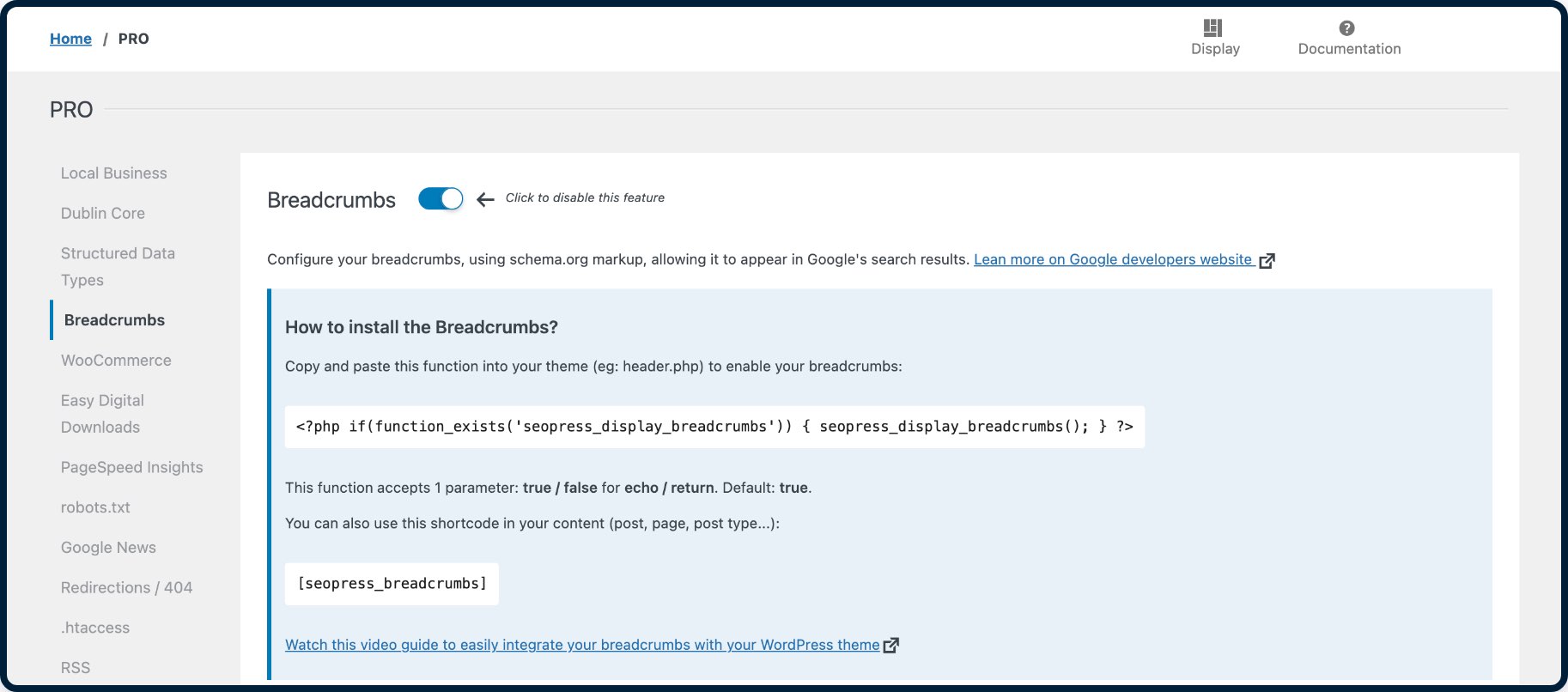 Breadcrumbs settings - SEOPress