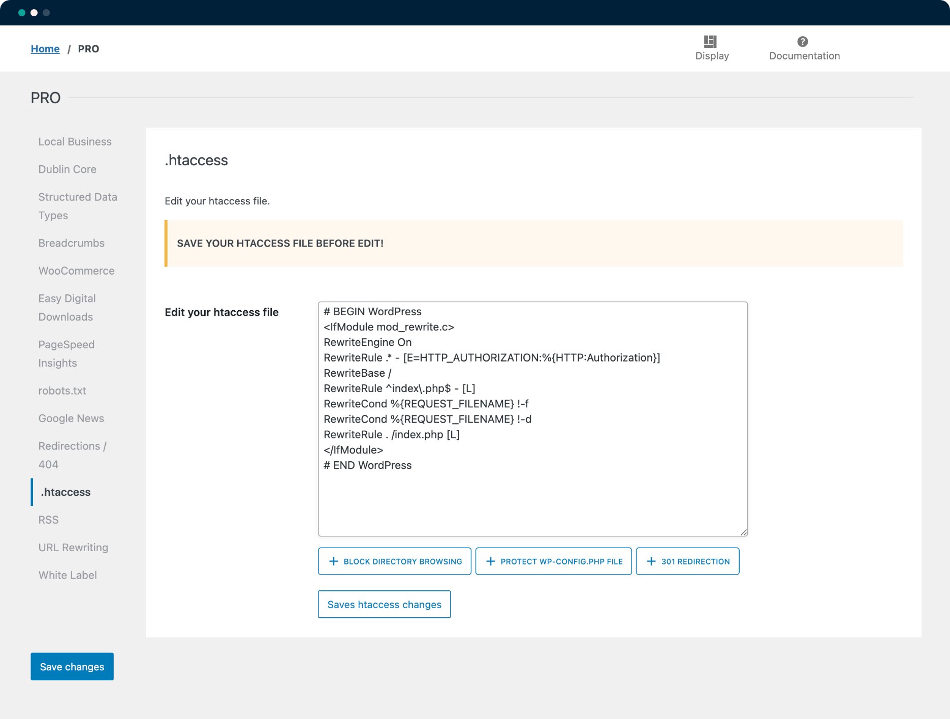 htaccess settings - SEOPress