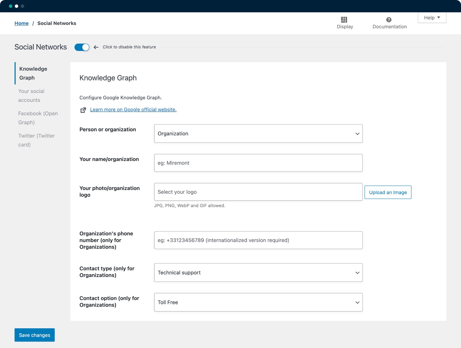 SEOPress Knowledge Graph settings