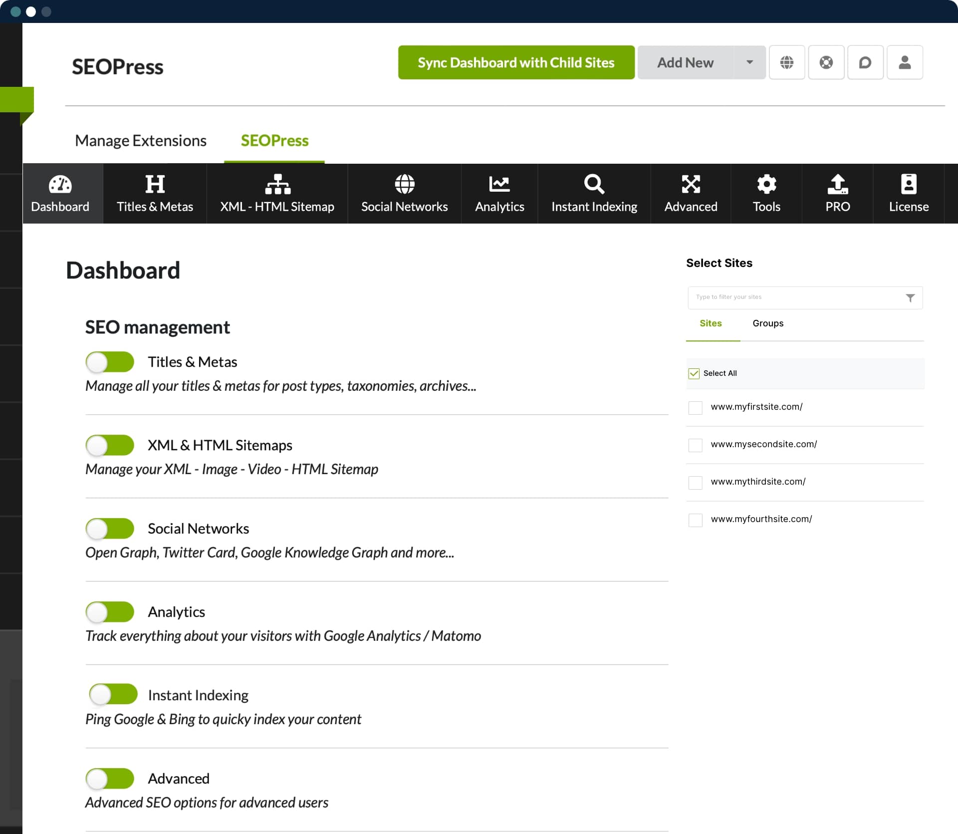 SEOPress Dashboard for MainWP