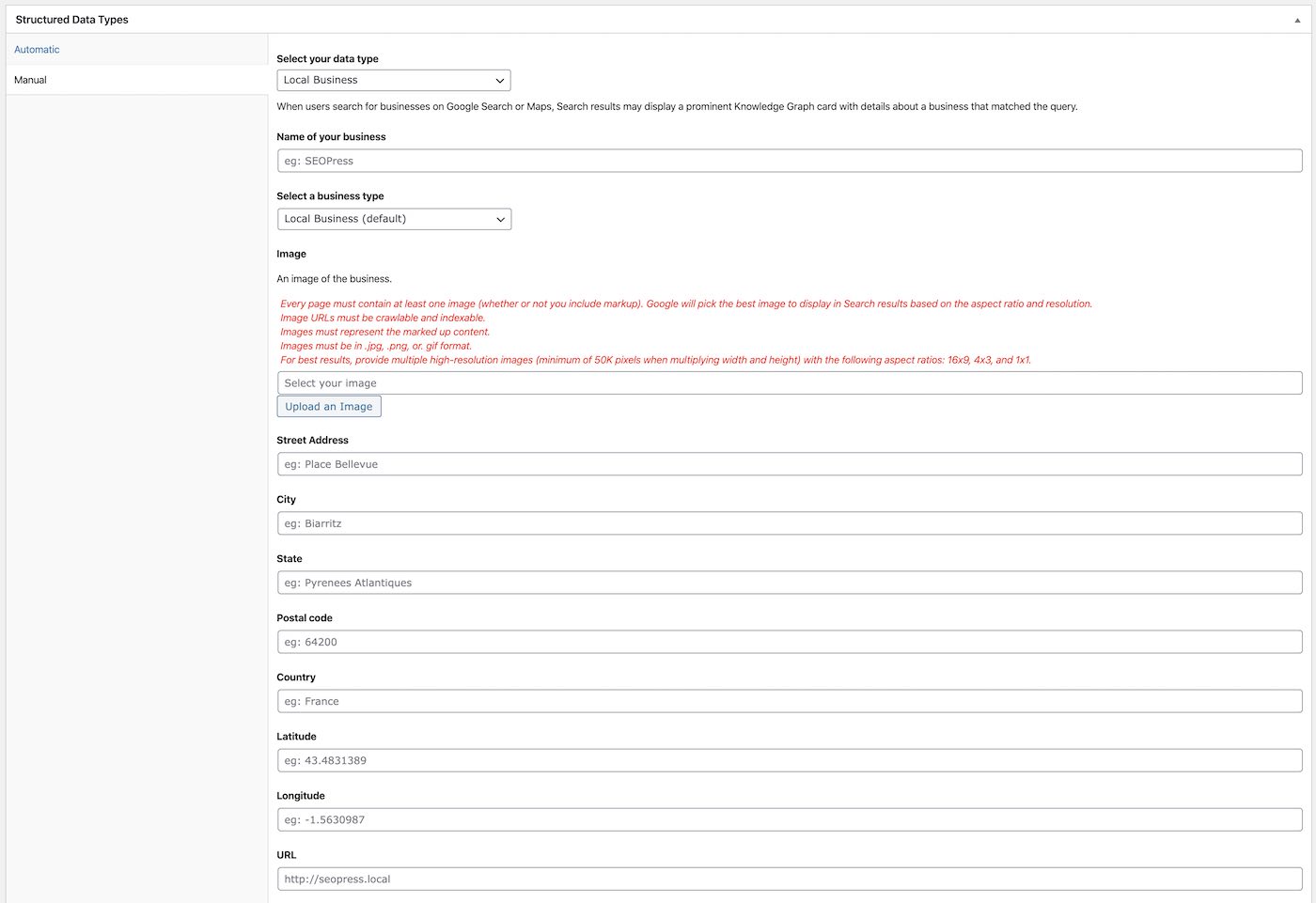 SEOPress - Manual schema
