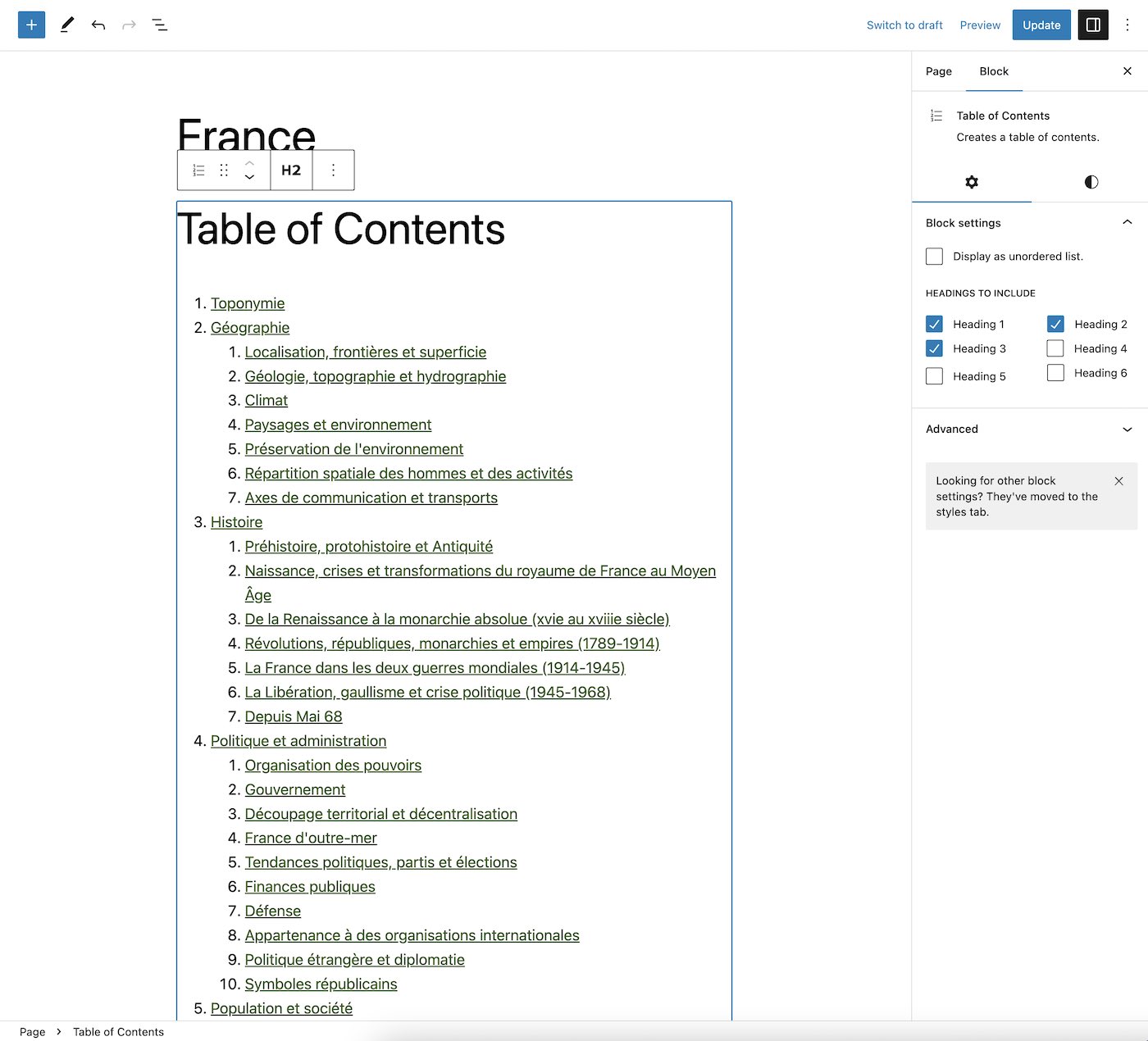 Block Table Of Contents by SEOPress for Gutenberg