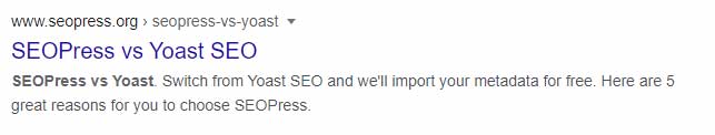 Simple snippet from desktop SERP