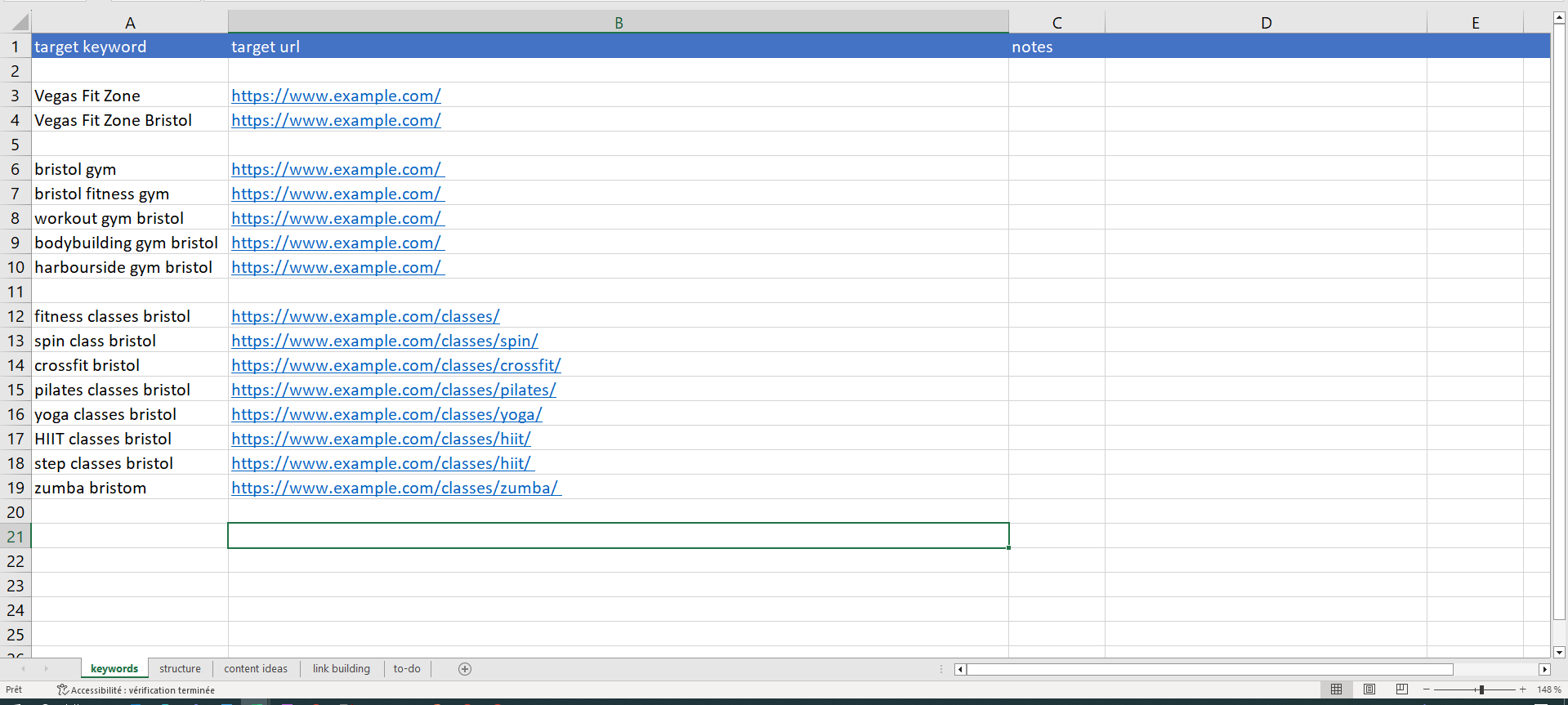 Target keywords in Excel