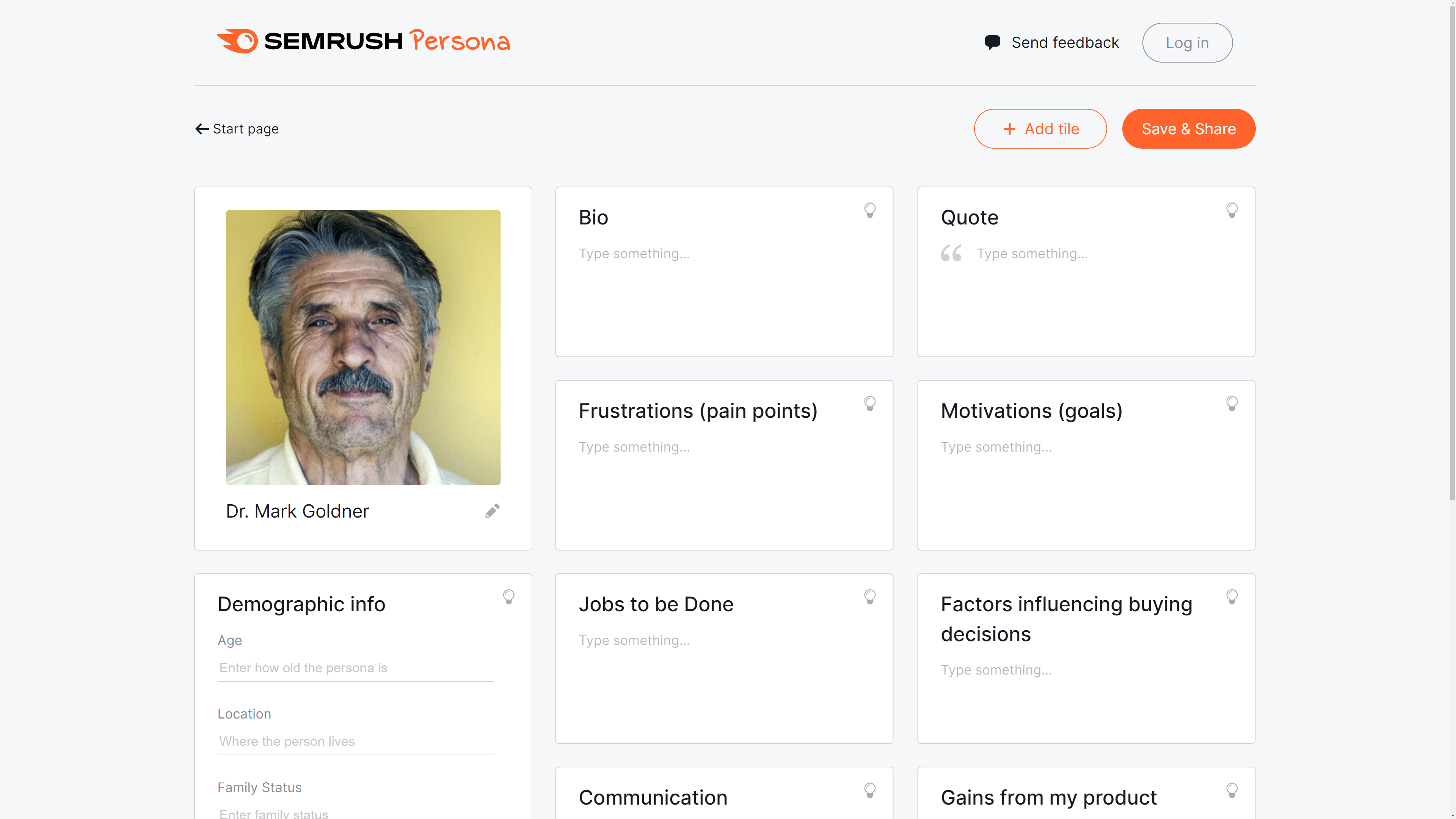 Defining a persona using SEMRush Persona