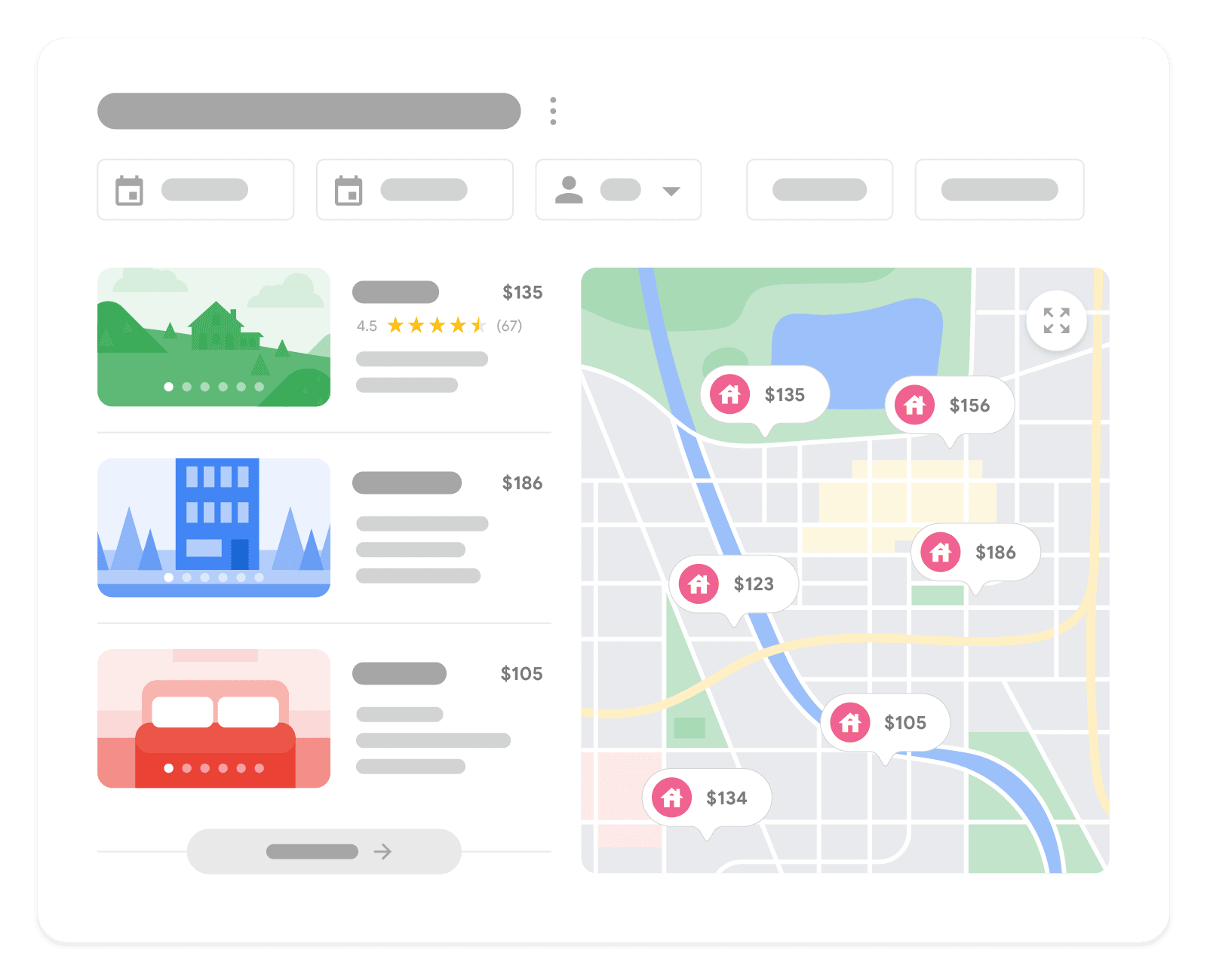 Illustration of rich results for Vacation rental structured data