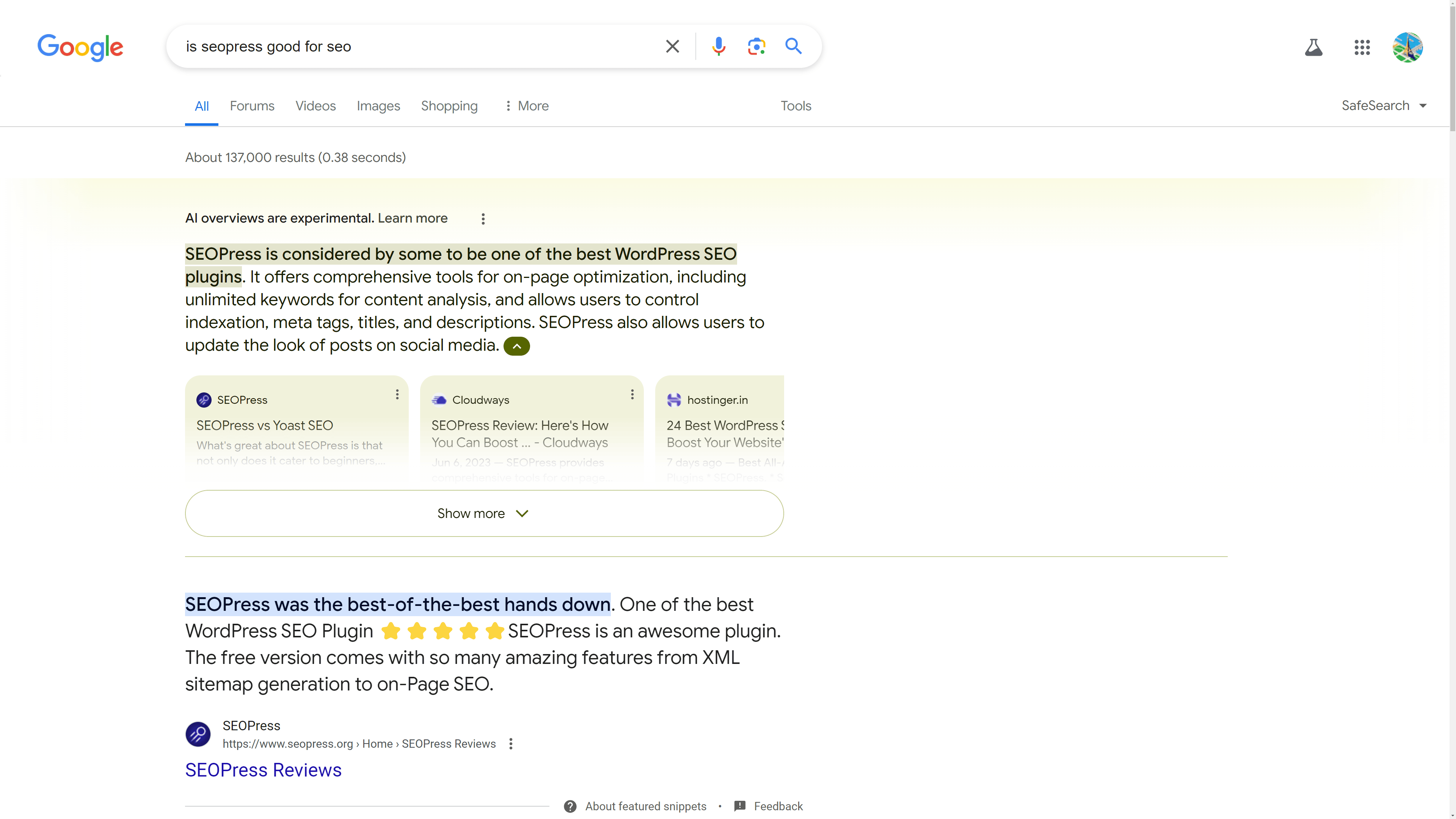 An example of AI-generated responses in Google using SGE