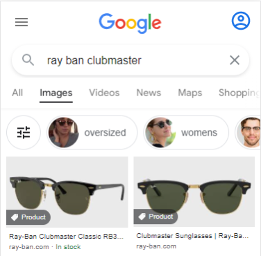 Product tags in Google Images search results