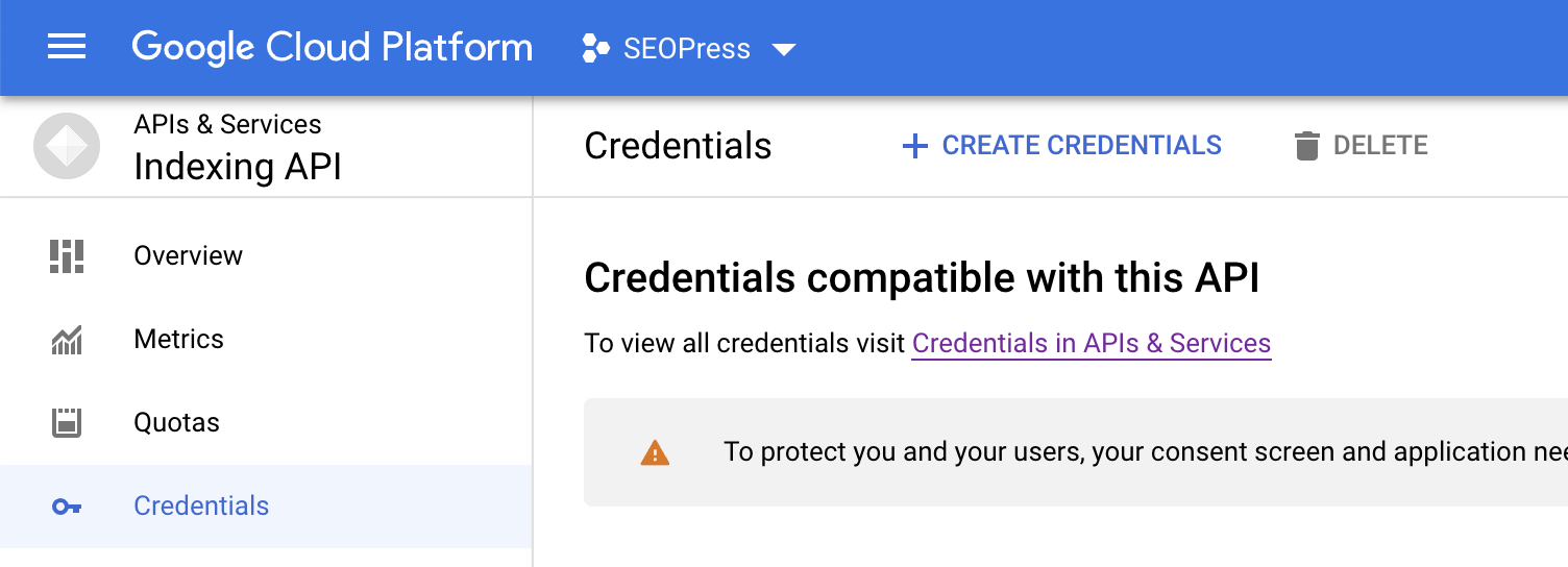 Google Indexing API Credentials