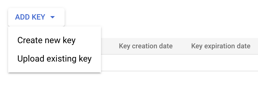 Service account edition, Add key - Google Indexing API