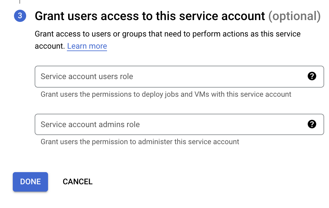 Create a service account - step 3