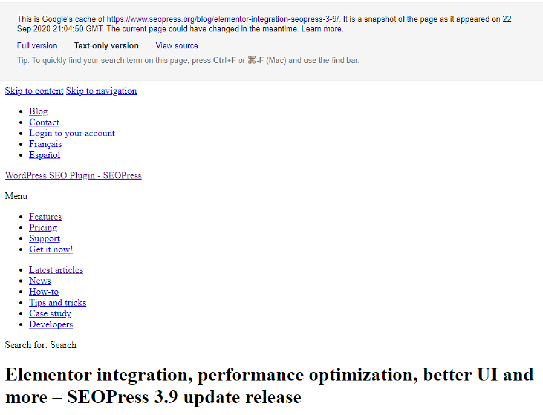 Text-only version of Google’s cache of a page
