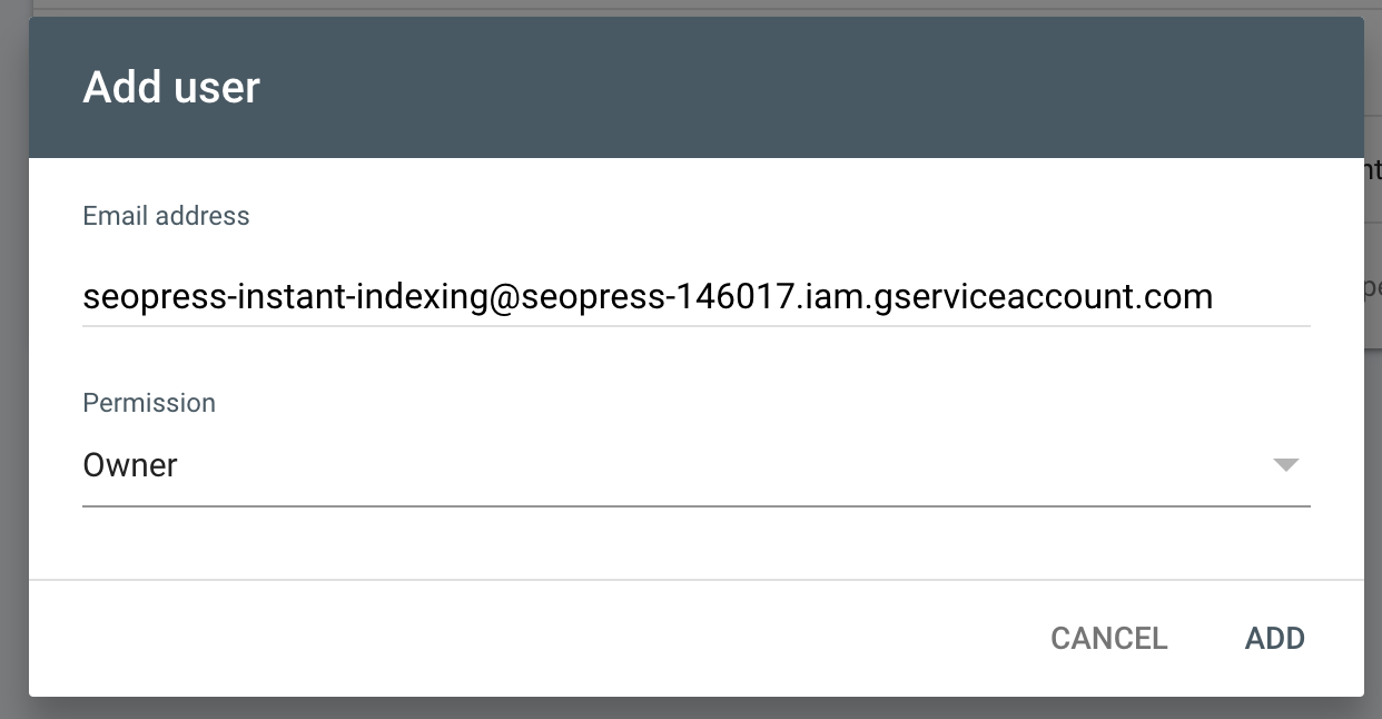 Google Search Console settings - New user