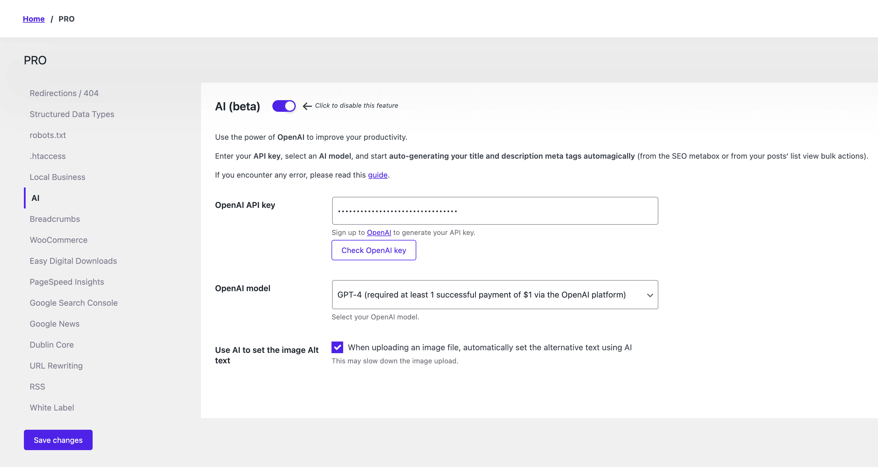 New OpenAI settings: GPT-4 and Automatic alt text - SEOPress PRO