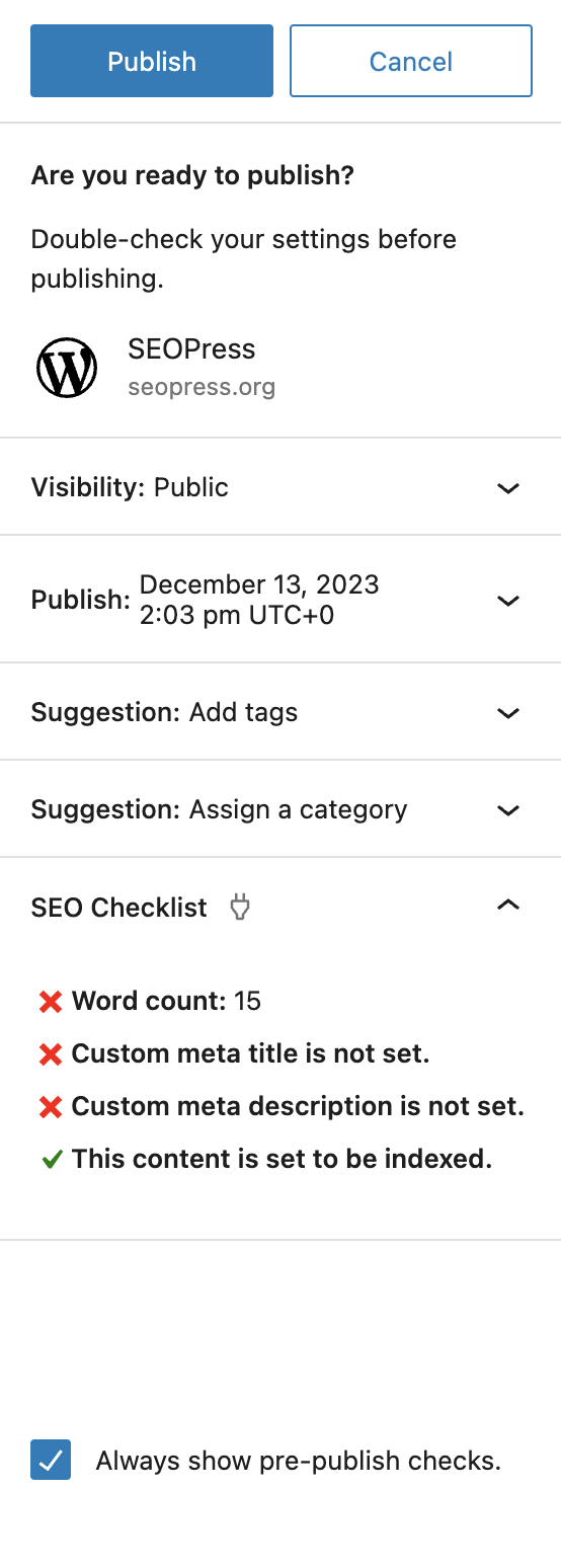 SEO Checklist - Block Editor