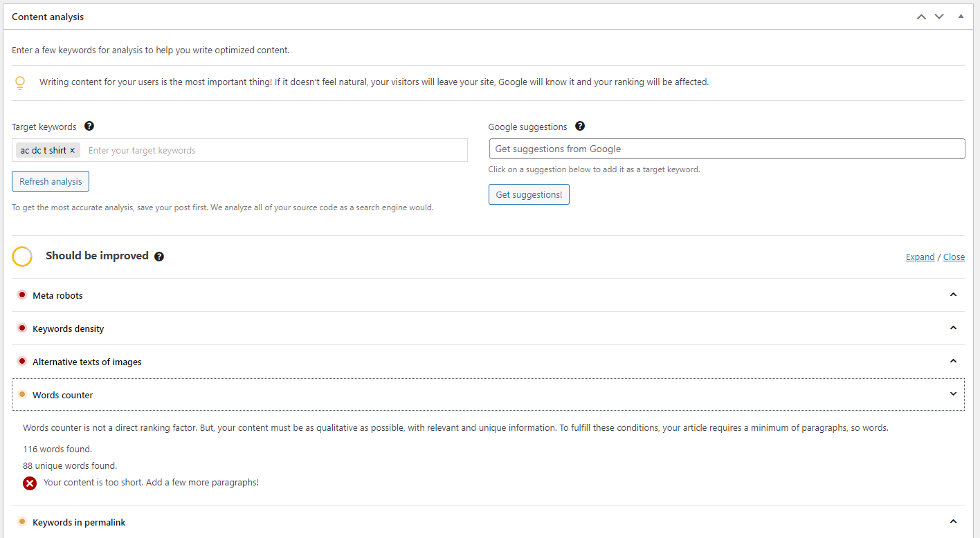 Screenshot from a WooCommerce product page with SEOPress PRO