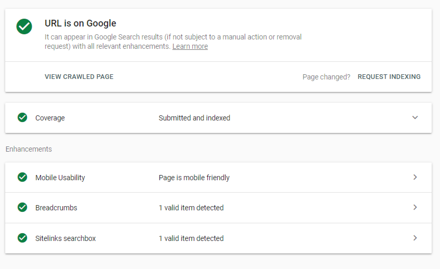 The Google Search Console inspection tool can be used to request indexing