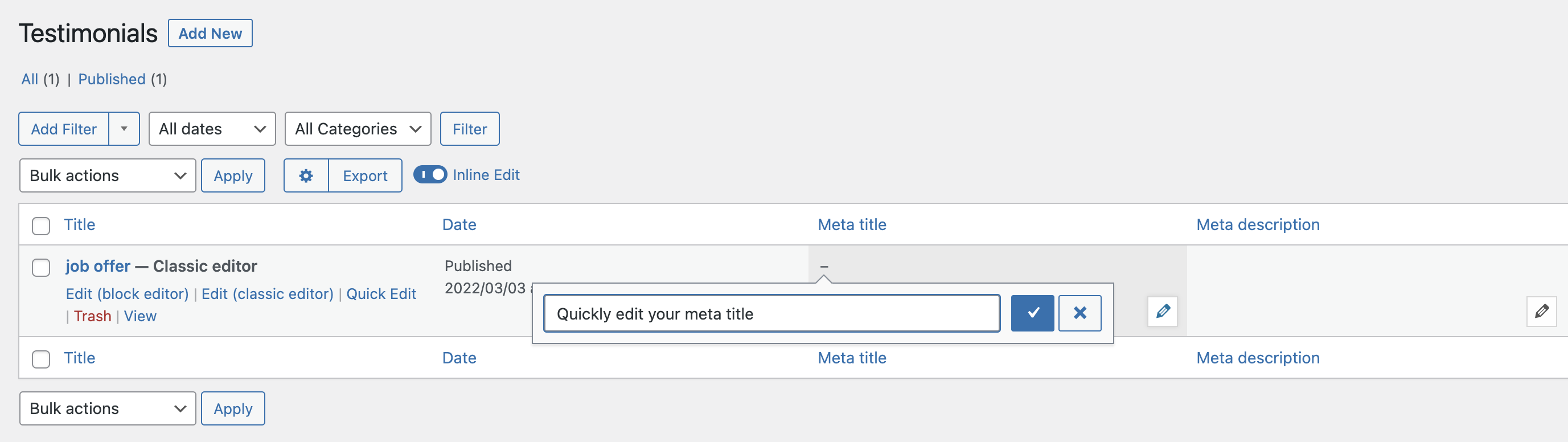 Quick edit your SEO metadata with Admin Columns PRO