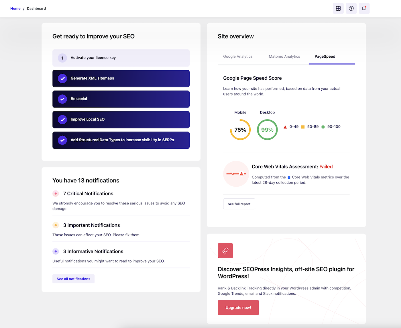 New SEOPress dashboard