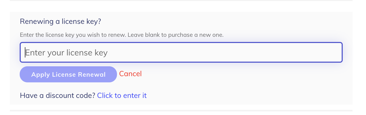 Renew manually your key at checkout