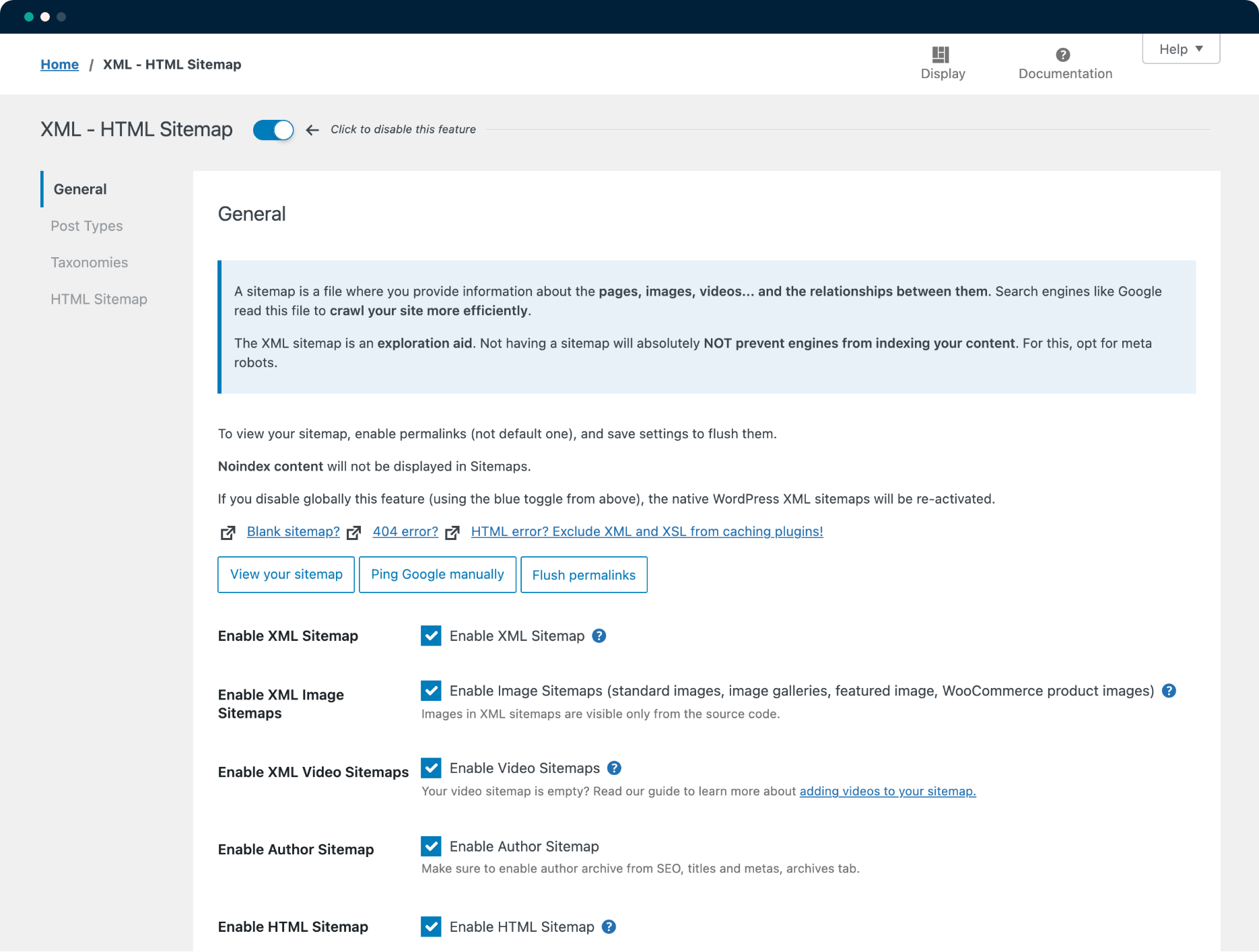 SEOPress XML Sitemap settings page