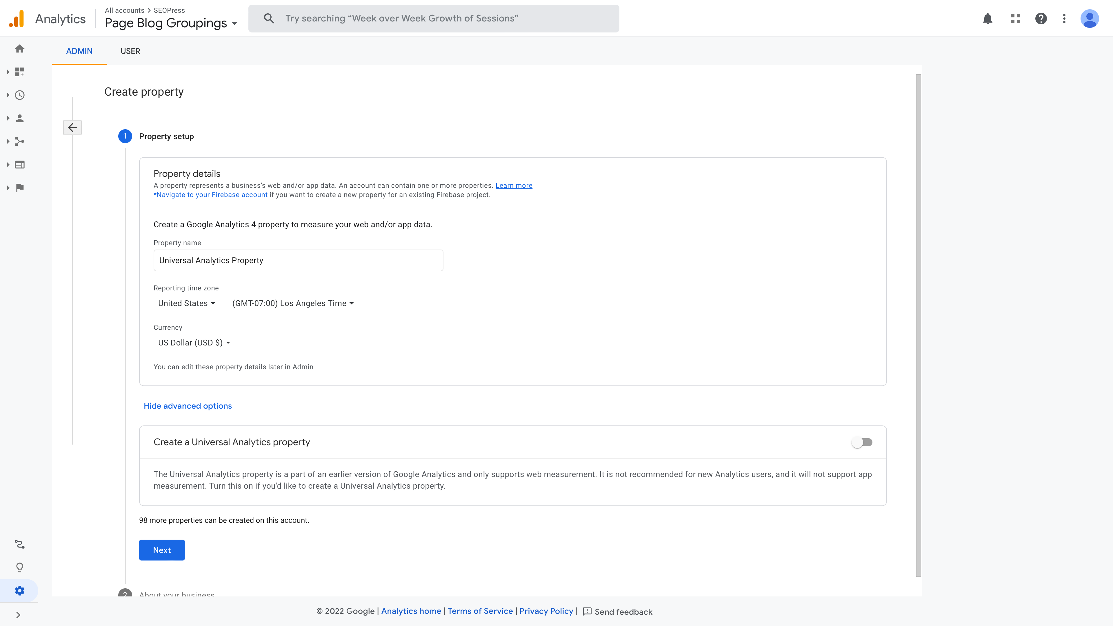 Step 2: create a Google Analytics property Step 2: create a Google Analytics property