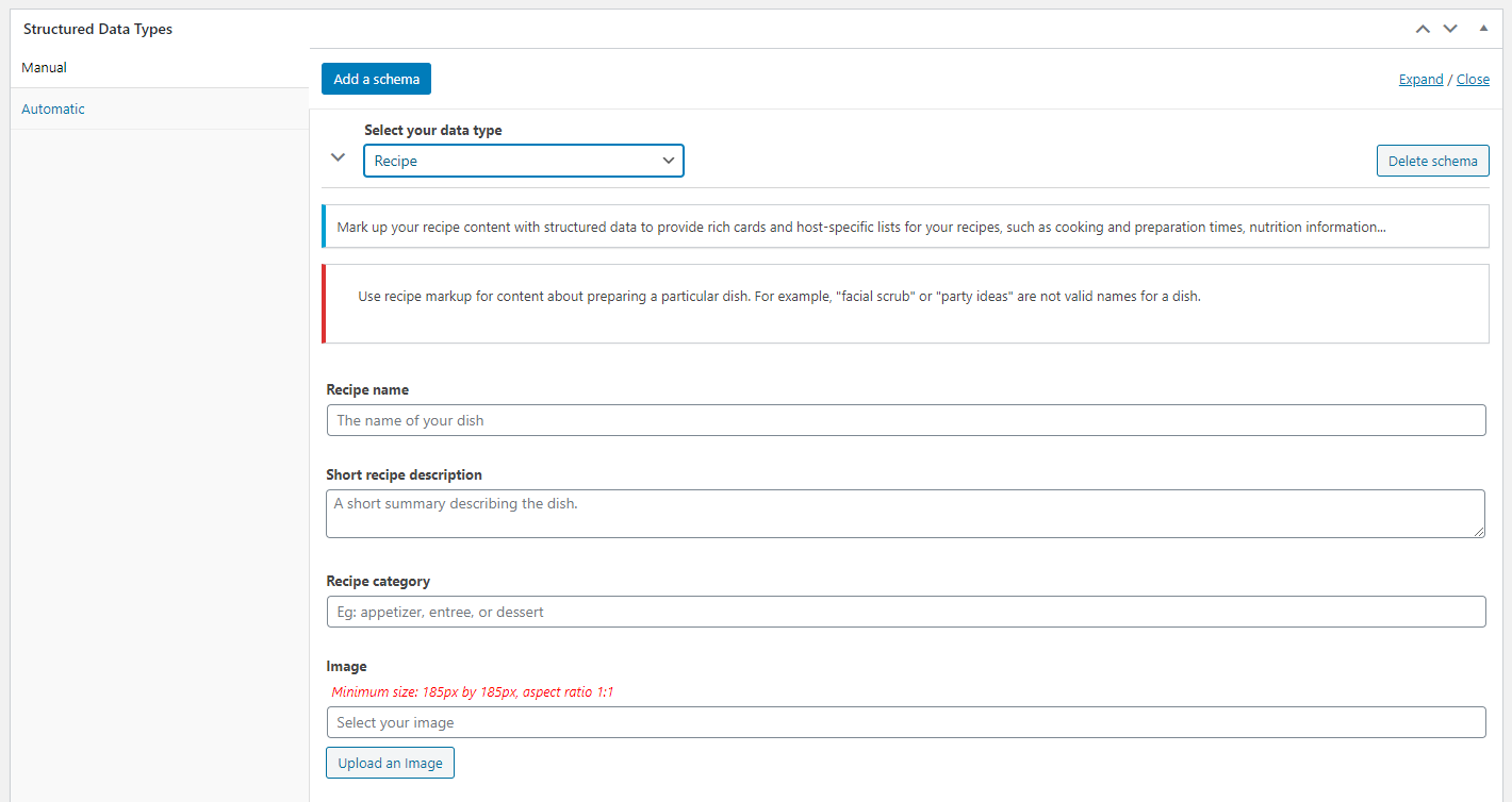 The Structured Data Type metabox added to the editor by SEOPress