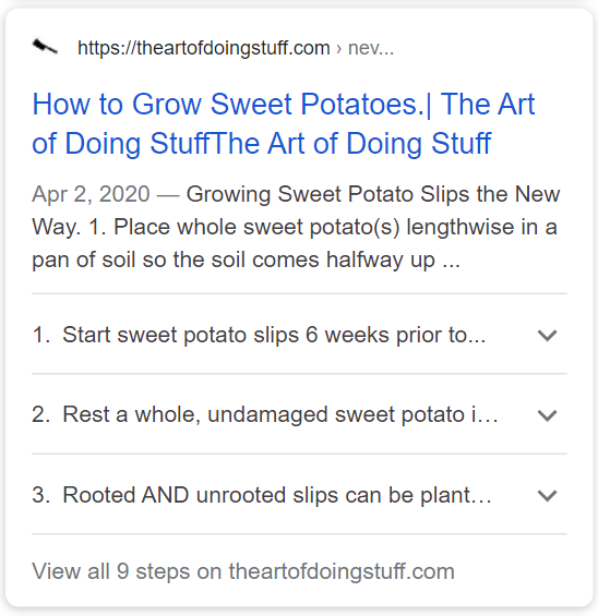 https://www.theartofdoingstuff.com/never-grow-sweet-potato-slips-this-way-again/ using How-To schema