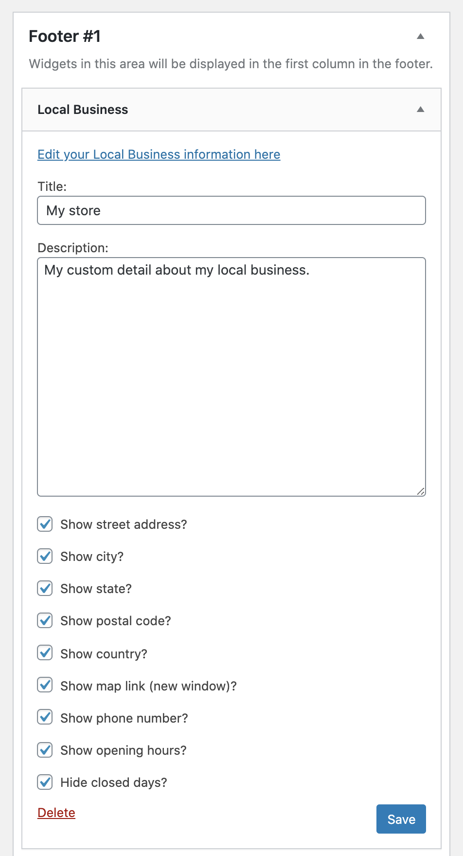 Local Business widget settings - SEOPress