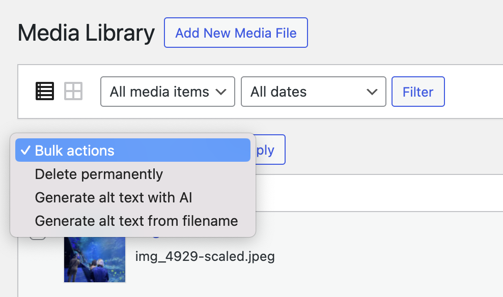 SEOPress bulk actions for the WordPress Media Library