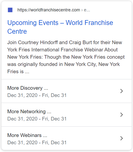 https://worldfranchisecentre.com/events/ using the Event schema