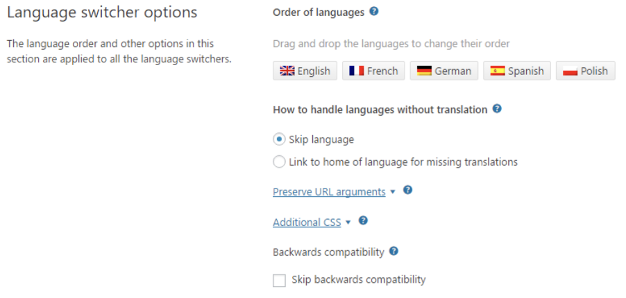 WPML Language Switcher Settings